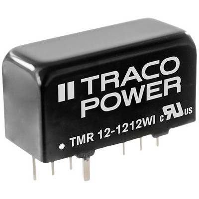 Black isolation transformer with white details, 'TRACO POWER', model 'TMR 12-1212WI'. Shows technical connections underneath.