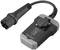 A black adapter with plug and socket for connecting electronic devices, suitable for industrial applications.