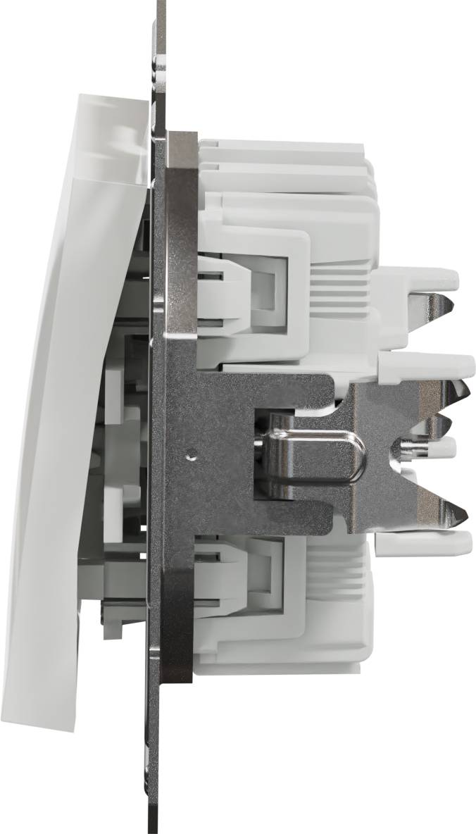 Switch in side view with visible mounting and wiring mechanism, showing technical installation details.