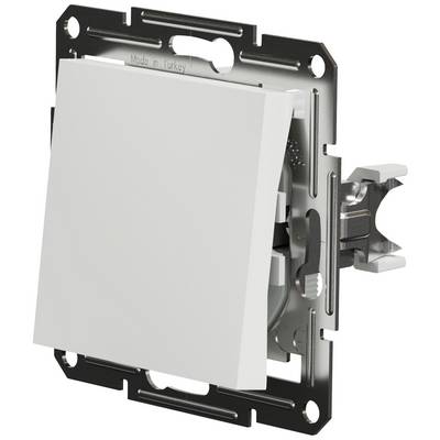A white, square light switch with a silver metal frame, mountable for controlling indoor lighting.