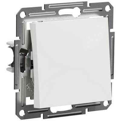 White light switch in a square shape with a metallic mounting plate, side switch mechanism visible.