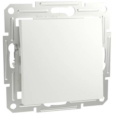 White, square plastic light switch cover on a metallic mounting plate.