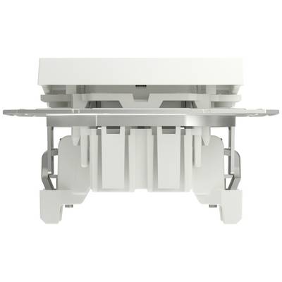 A white, rectangular plastic building block with multiple openings and mountings, potentially part of a larger system.