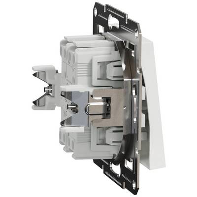 A light switch viewed from the side, showing the mounting mechanism and electrical connection structure.