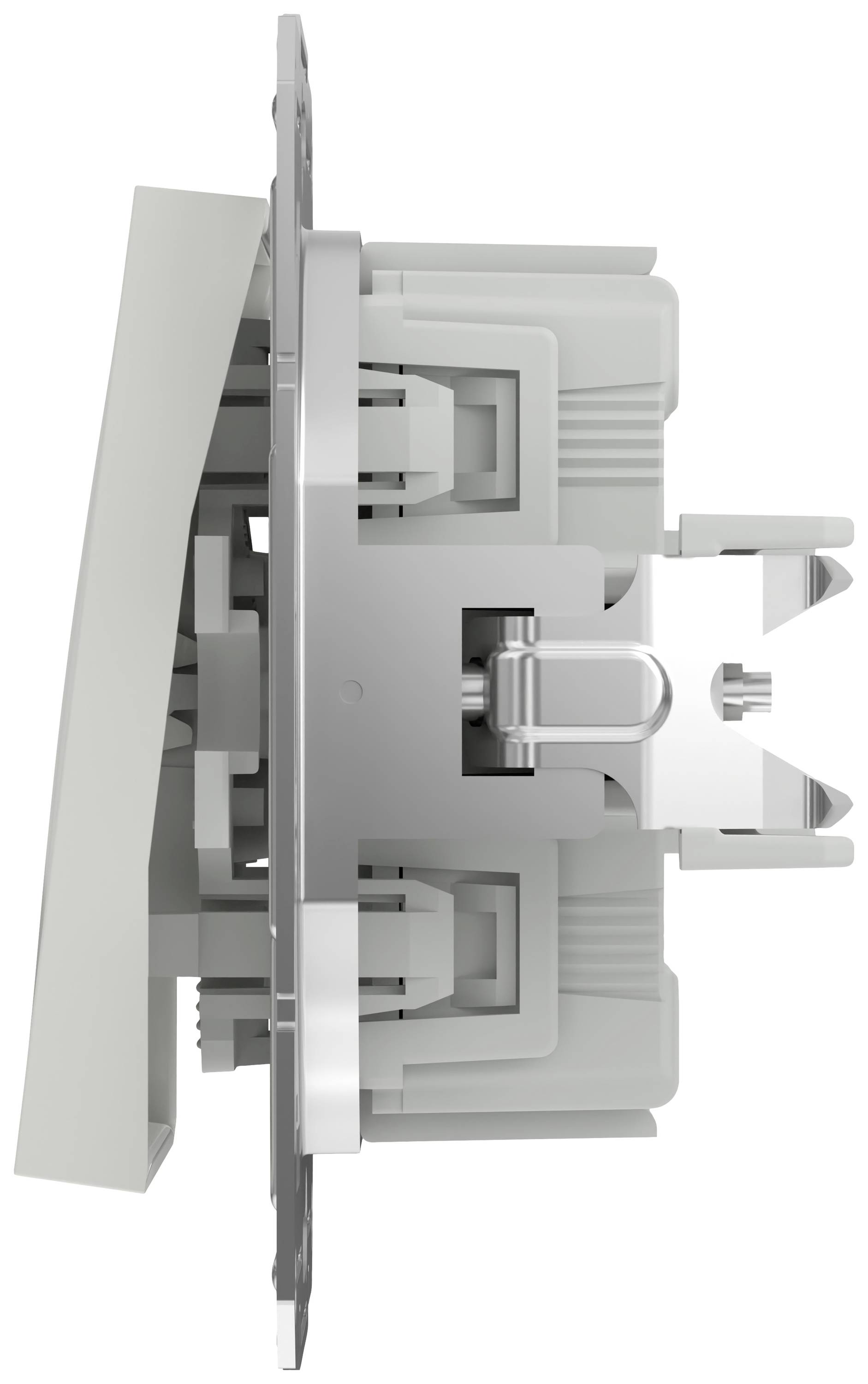 Side view of a switch with detailed representation of the mechanism and anchoring.