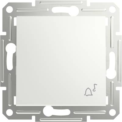 A white light switch with a bell symbol and a note, mounted on a rectangular metal plate.