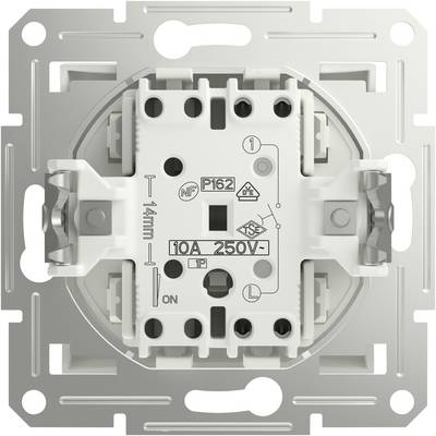 Flush-mounted switch module with technical imprint, displaying electrical specifications: 10A, 250V. Screw terminals at top and bottom.