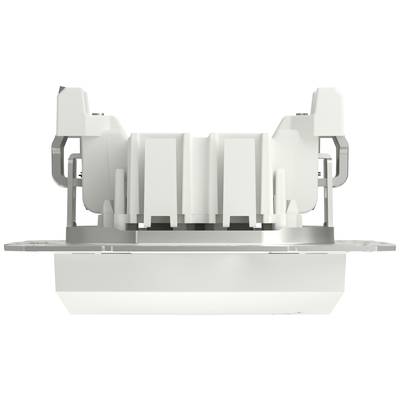 White plastic component with metal frame, showing technical details from a side view, suitable for engineering or product design context.