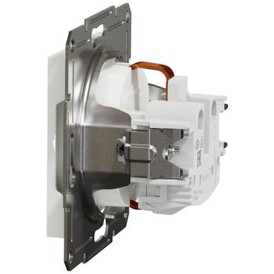 A poorly installed mechanical switch, not flush, with a white plastic component and metal plate fitted at an angle.