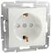 White recessed wall socket with metal frame, shown front-on, displaying earthing and contact openings for electrical connection.