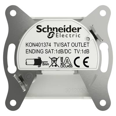 Socket by Schneider Electric, model KON401374, for TV/SAT. Attenuation values: SAT 1dB/DC, TV 1dB. CE Certificate available.