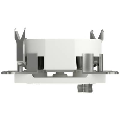 Recessed spotlight with a round, white housing, visible mounting clips for ceiling installation, connection thread located at the bottom.