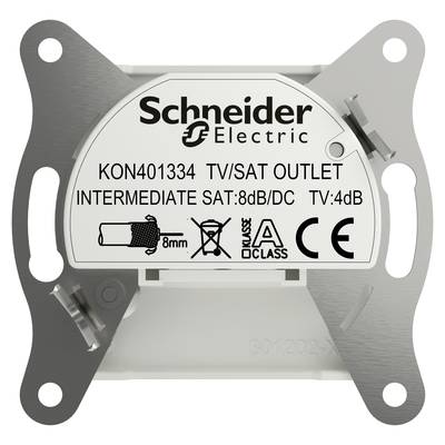TV/Satellite Socket by Schneider Electric, Model KON401334. Intermediate socket with SAT attenuation 8dB/DC and TV attenuation 4dB. CE mark.