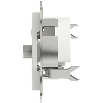 Side view of a recessed LED spotlight with a silver metal housing and white casing, suitable for ceiling mounting.