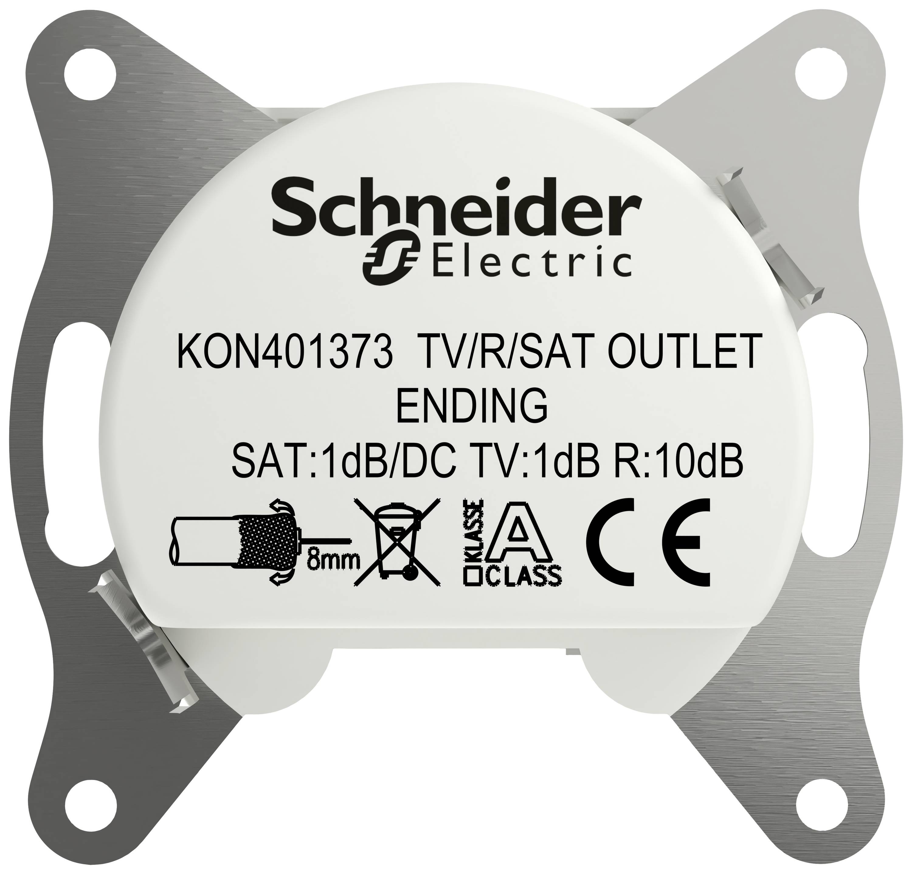 Schneider Electric TV/R/SAT Socket with Termination Resistor, Model KON401373, SAT Attenuation: 1dB, TV: 1dB, DC, Class A.
