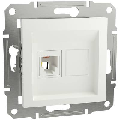 Single RJ45 network socket in a square, white cover, mounted on a metal frame for wall installation.