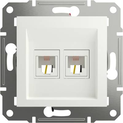 Two RJ45 network sockets in a rectangular white frame, suitable for wall mounting. Suitable for Ethernet connections.
