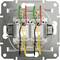 'Switch back with six coloured wires connected to terminal screws.'