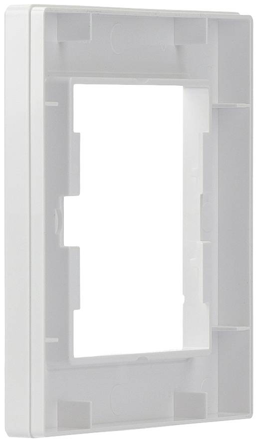 White plastic mounting bracket, rectangular and empty, for wall-mounting devices or switches.