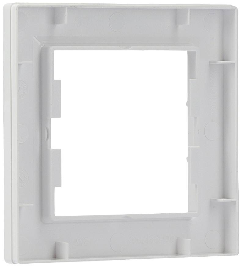 A rectangular, white plastic frame with an inner cut-out, suitable for housing switch components or electrical sockets.