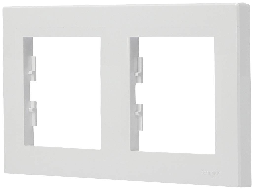 Double frame made of white plastic for the installation of two switch elements.