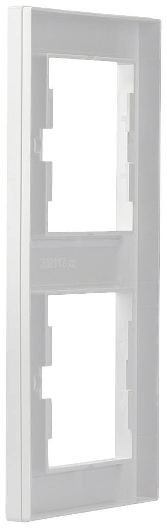 White, rectangular double plastic frame for sockets or switches, shown vertically.