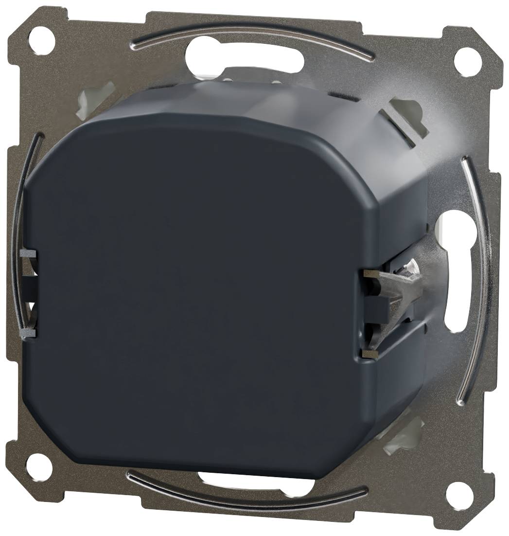 A black dimmer switch without a cover, mounted on a metal frame, suitable for wall installation in an electrical circuit.