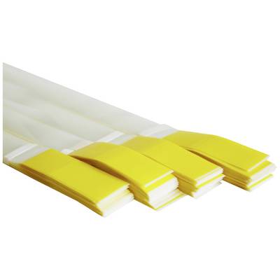 Several stacked yellow sticky notes are placed side by side on a white background.