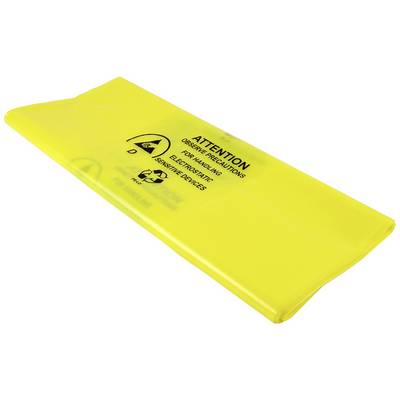 Yellow electrical anti-static protective bag with warning 'Caution: Observe Precautions for Handling Electrostatic Sensitive Devices'.