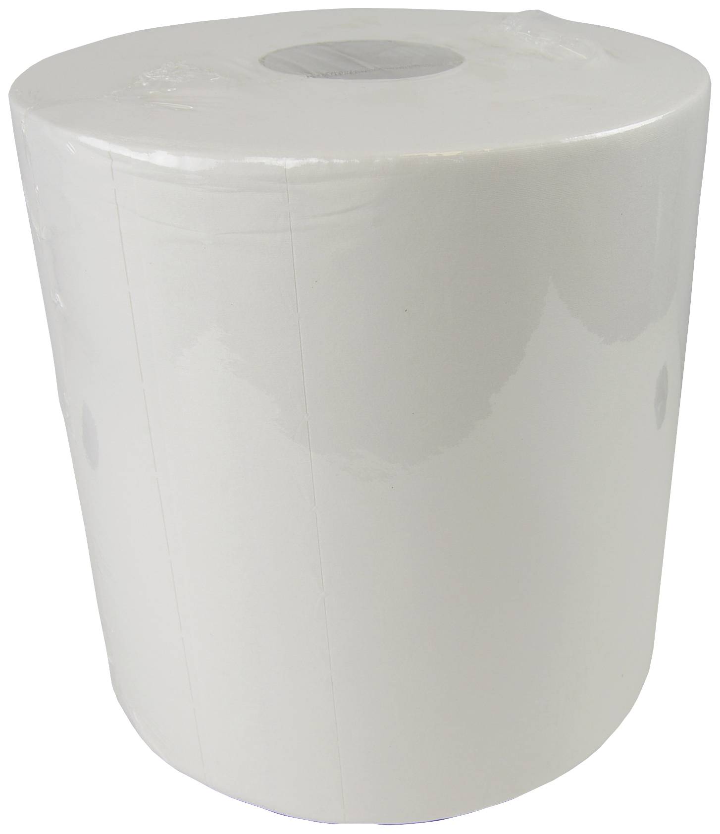 A large roll of white paper in cylindrical form, unused and standing upright.