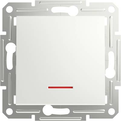 A white light switch with a small red indicator strip showing that the switch is on.