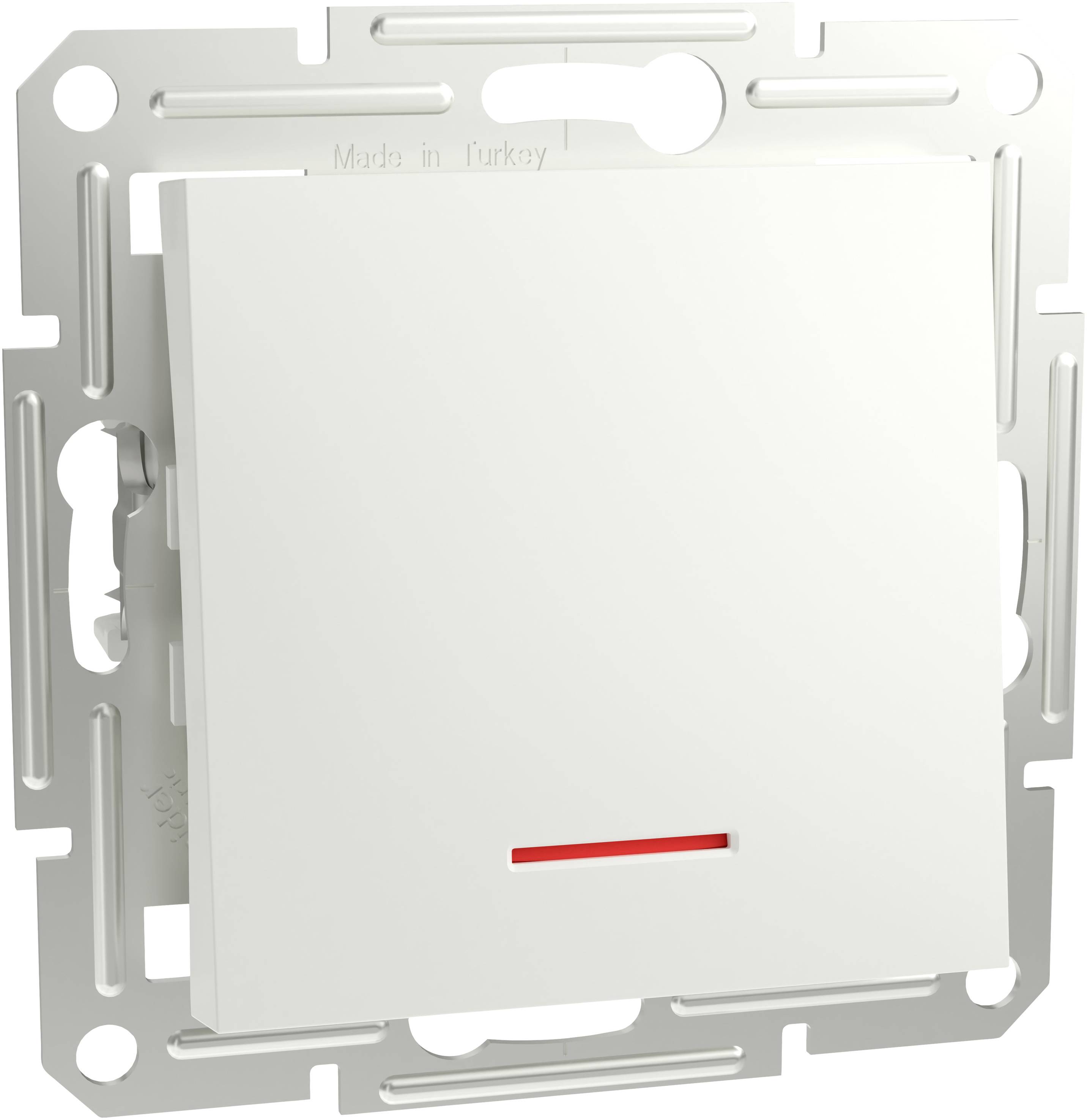 White light switch with a red indicator strip, mounted on a metal switch box.