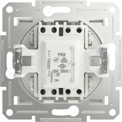 A white, square light switch with markings '10A 250V' and 'ON'. Mounted in a metal casing for wall installation.