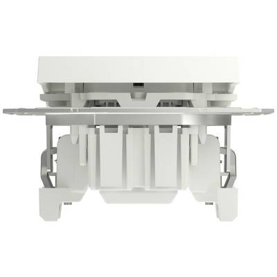 A white, electric plastic connector, pictured from the front, shows a detailed view of its internal structures and contacts.
