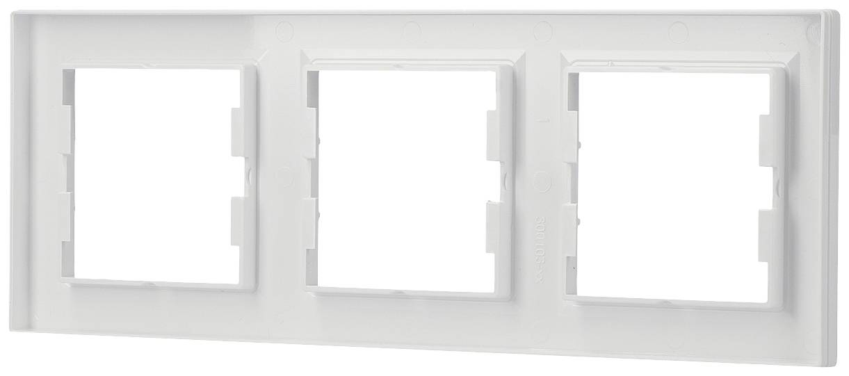Triple white cover frame for sockets or switches, rectangular with three cutouts.