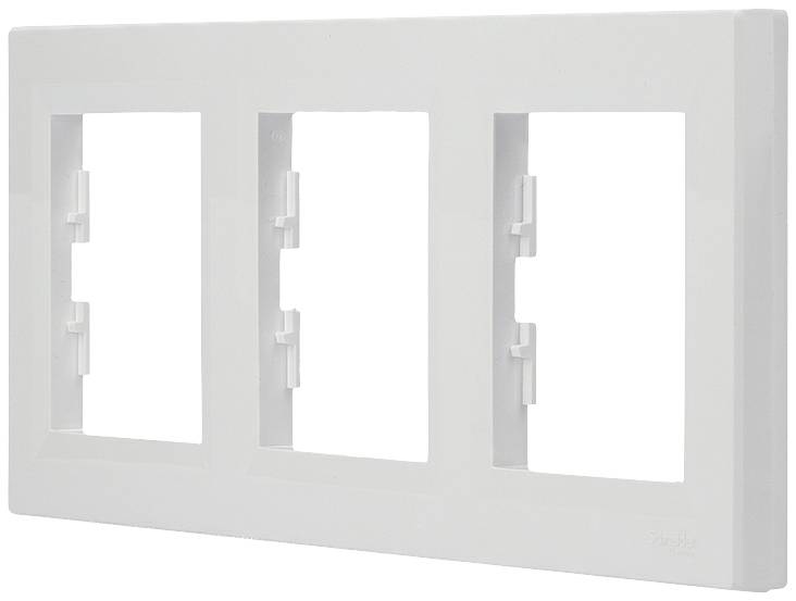 Triple gang frame made of white plastic, suitable for electrical installations.
