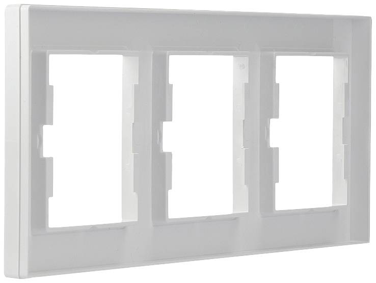 A white triple frame for light switches or sockets, with three rectangular openings, suitable for flush mounting.
