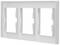 Triple-gang white plastic frame for mounting switches or sockets.