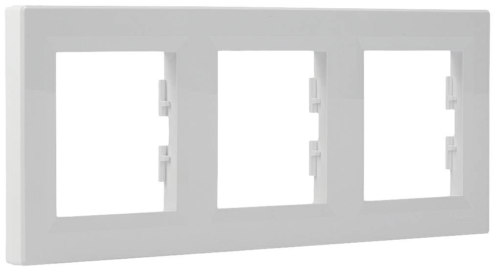 White triple plastic cover plate for electrical switches or sockets, with three cutouts, suitable for wall mounting.