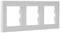 White triple plastic cover plate for electrical switches or sockets, with three cutouts, suitable for wall mounting.