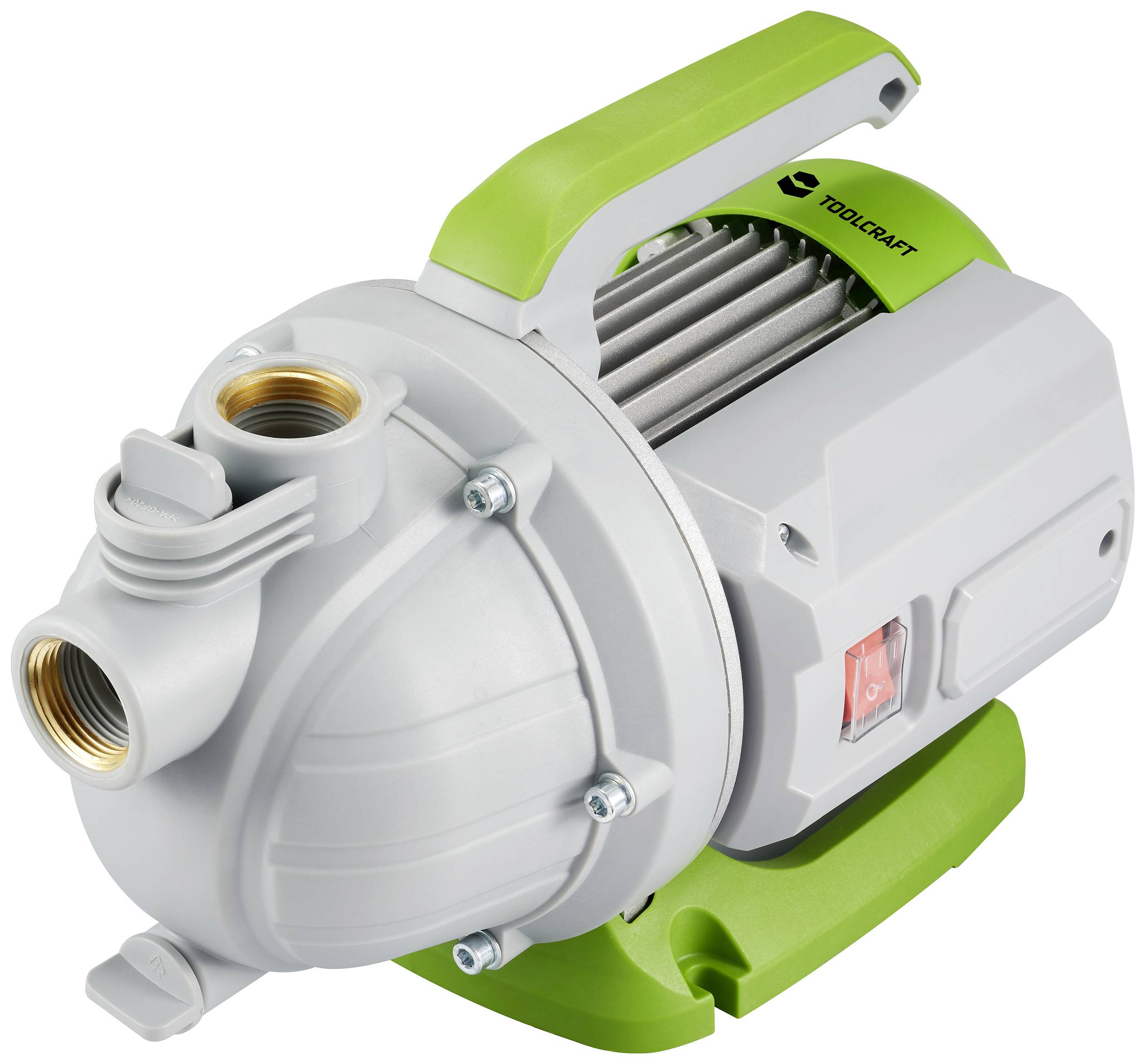 Water pump with green handle and electric switch. Suitable for garden irrigation and water transfer.