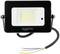 LED floodlight with rectangular, black casing, mounted bracket and exposed wire ends in yellow, blue and brown colours.
