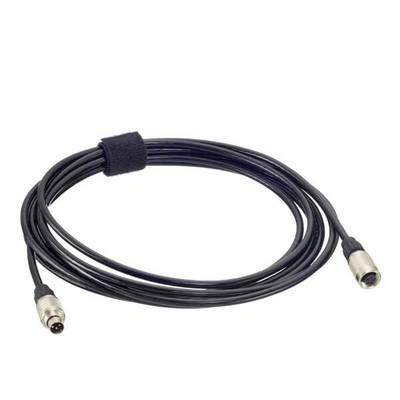 Black extension lead with two plugs, one male and one female end, for connecting electrical devices.