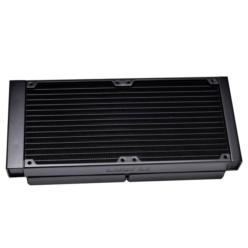 Black heat sink with ribbed design, rectangular. Suitable for cooling systems in computers or similar applications.
