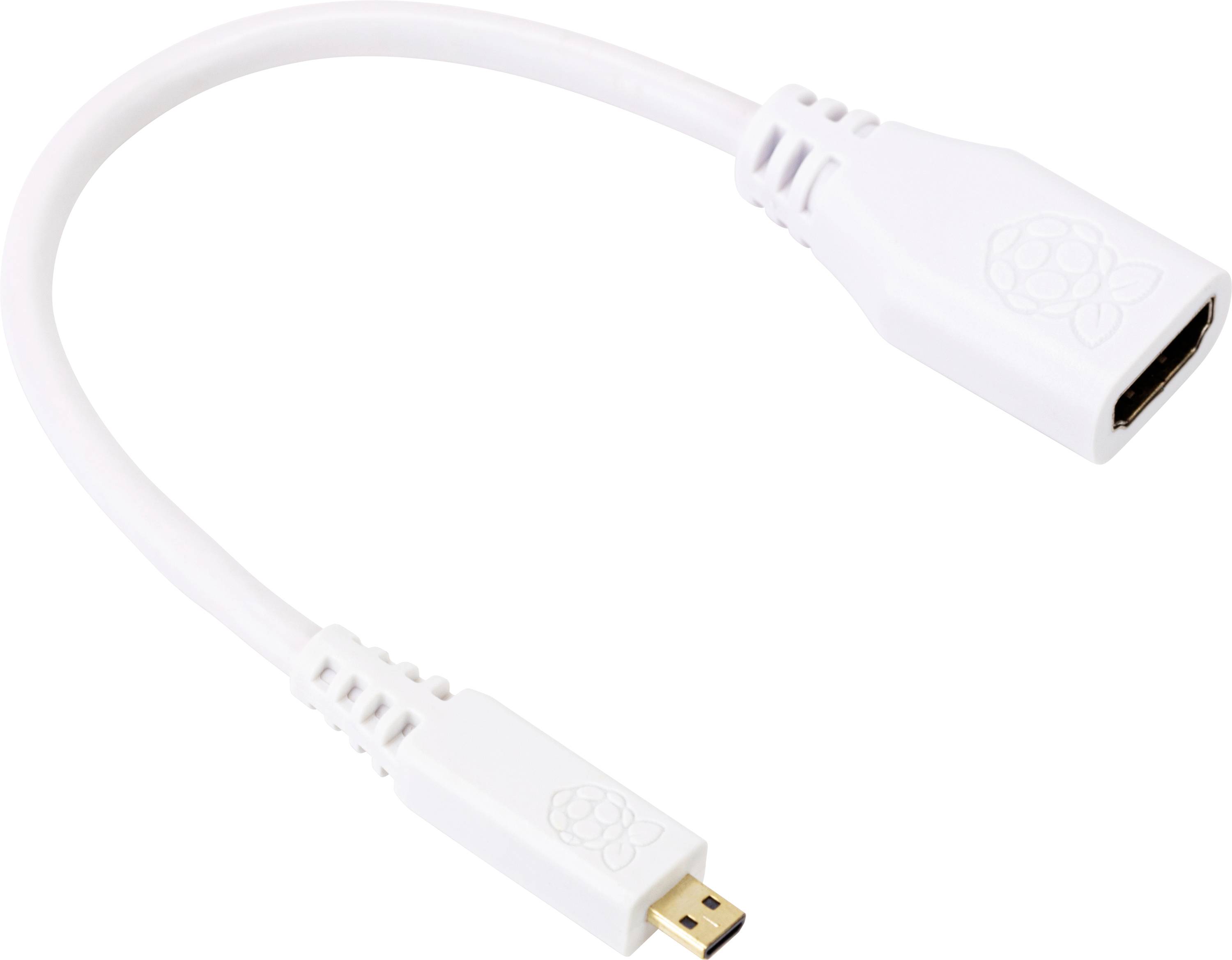 A white HDMI adaptor cable with a Micro-HDMI plug on one end and an HDMI socket on the other.