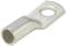 A silver cable lug with a round hole at the top and an open tube at the bottom, for securing electrical cables.