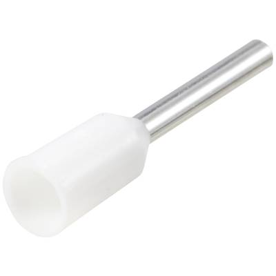 A white cable end sleeve with a metallic cylinder for connecting electrical cables.