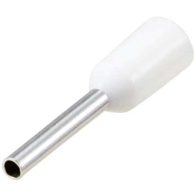 Metal sleeve with white insulating collar, commonly used as a wire end ferrule, for electrical conductors.