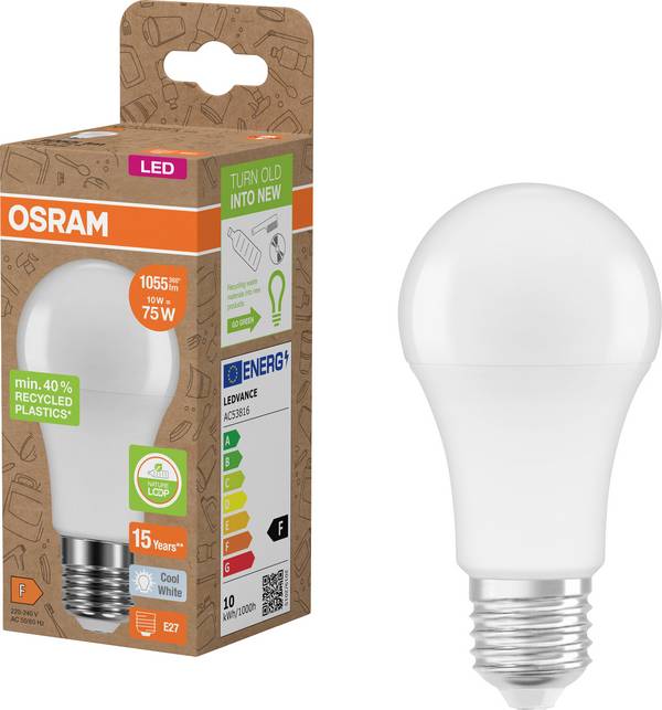 OSRAM HOMELIGHTING 4058075831865 LED (monochrome) EEC F (A - G) E-27 Pear shape 10 W = 75 W Neutral white (Ø x L) 60 mm x 113 mm 1 pc(s)