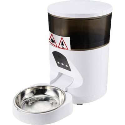 Automatic Pet Feeder with a Sensor and Indicator Symbols for Camera and Microphone.